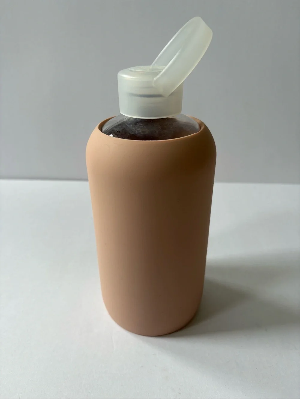 BKR Teddy Opaque Blush Beige Glass Water Bottle 16 oz Silicone Cover Travel Hike